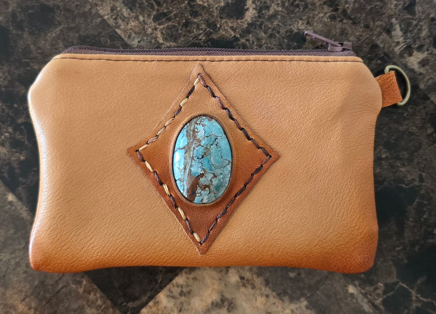 Full Leather Pouch with Turquoise Gemstone
