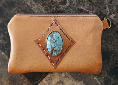 Full Leather Pouch with Turquoise Gemstone