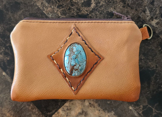 Full Leather Pouch with Turquoise Gemstone
