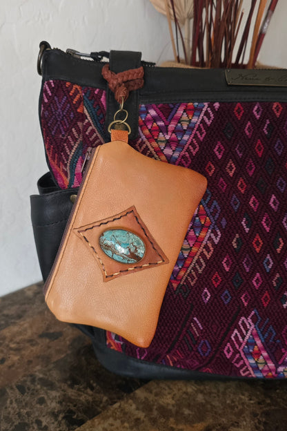 Full Leather Pouch with Turquoise Gemstone