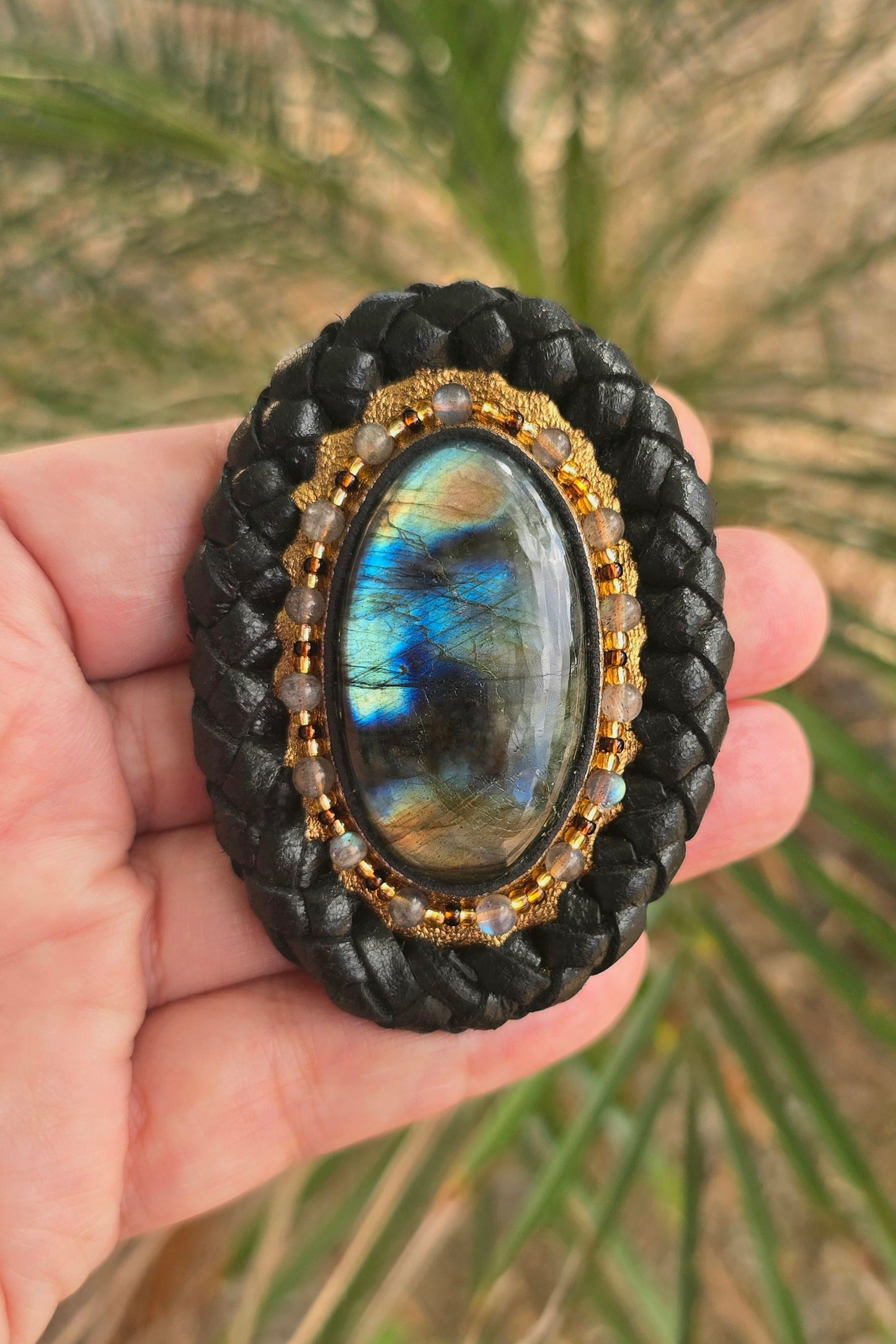 Leather Labradorite Bolo Tie