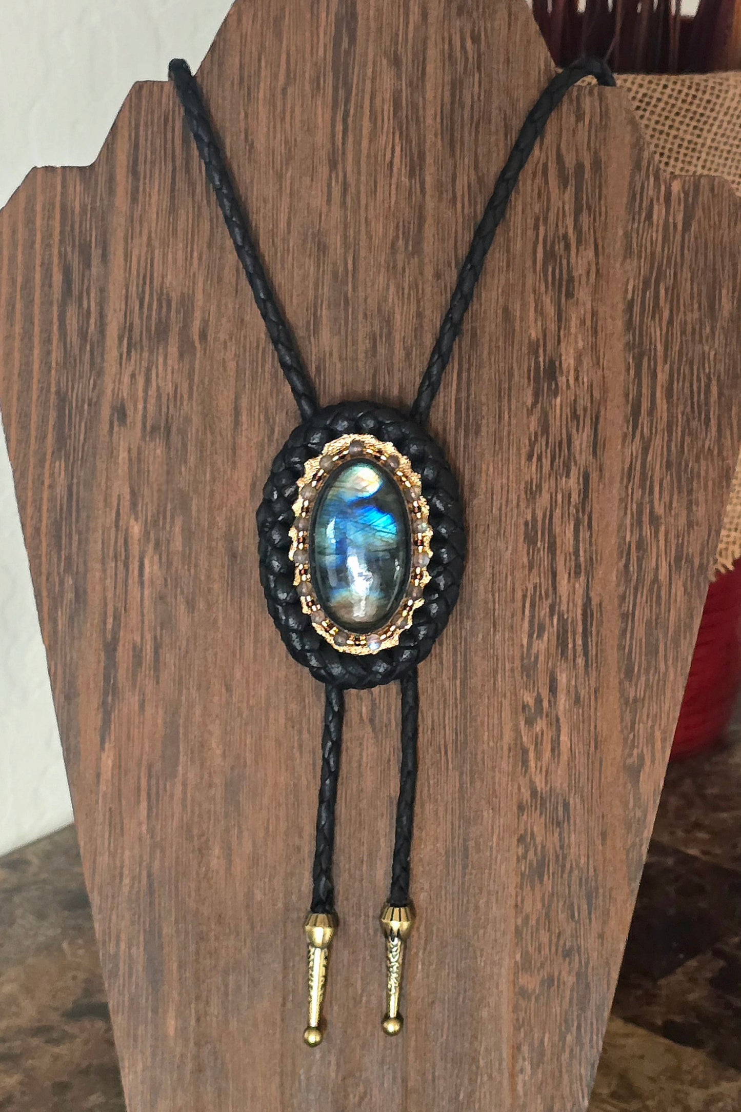 Leather Labradorite Bolo Tie