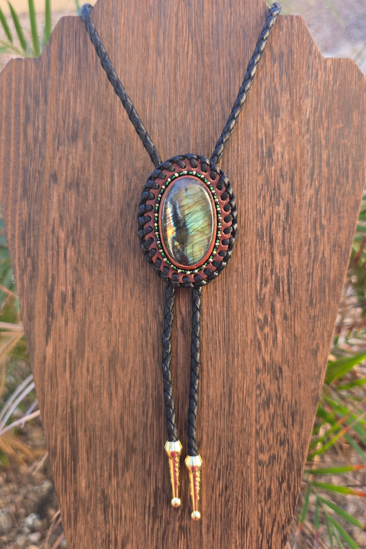 Leather Labradorite Bolo Tie