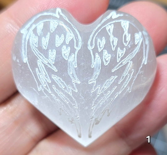 #1 Selenite Heart w/ Engraved Wings