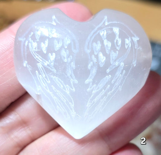 #2 Selenite Heart w/ Engraved Wings