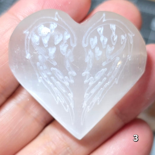 #3 Selenite Heart w/ Engraved Wings