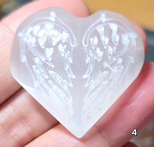 #4 Selenite Heart w/ Engraved Wings