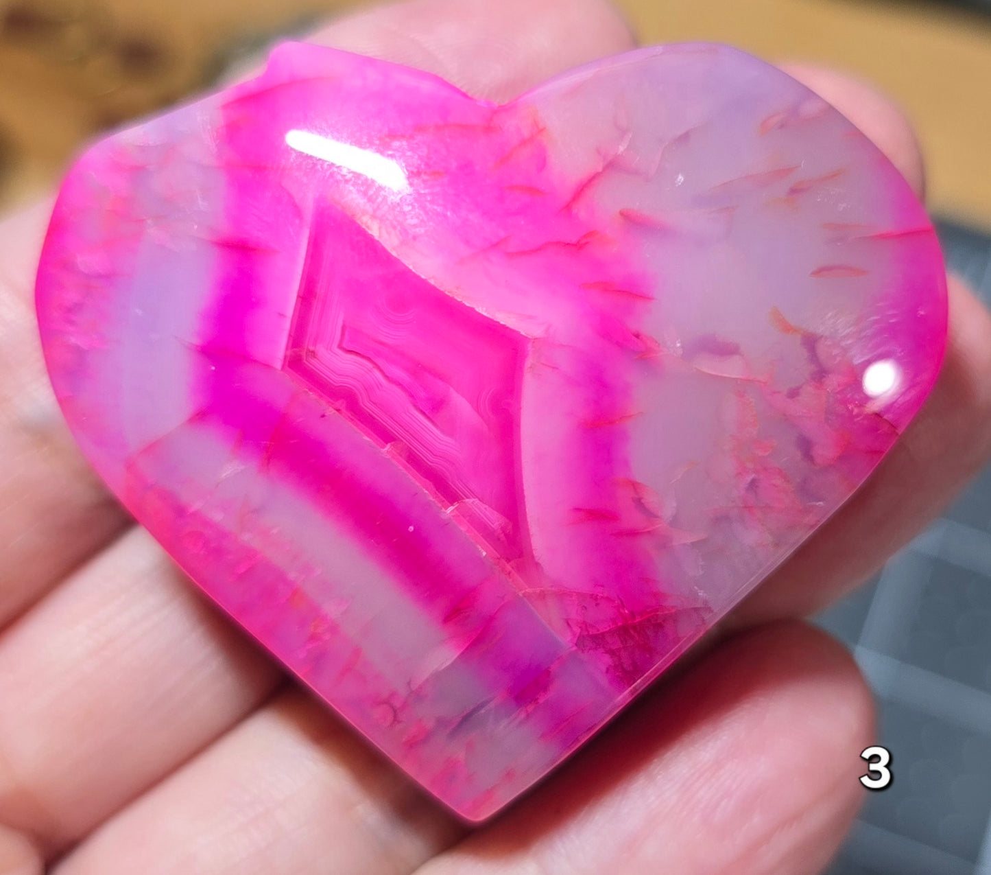 #3 Pink Banded Agate Heart Crystal