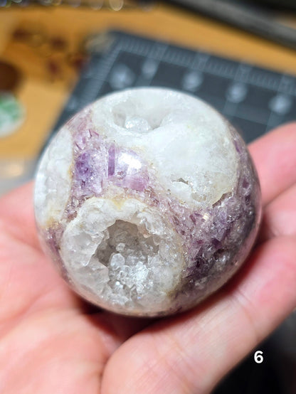 #6 Lepidolite w/Druzy Agate Sphere