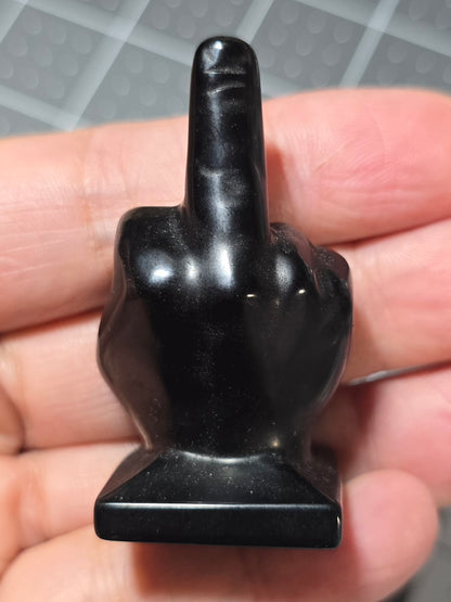 2" Black Obsidian Middle Finger Gesture