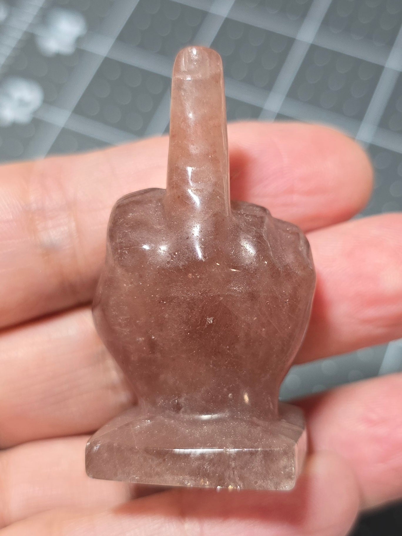 2" Strawberry Quartz Middle Finger Gesture
