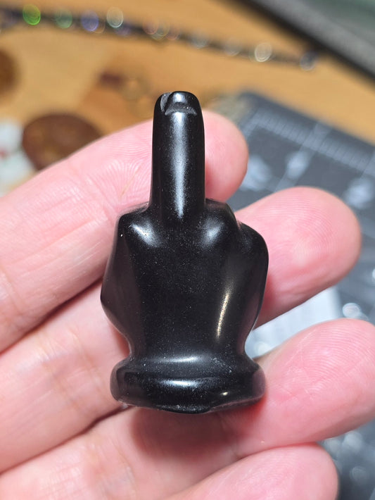 1.5" Black Obsidian Middle Finger Gesture