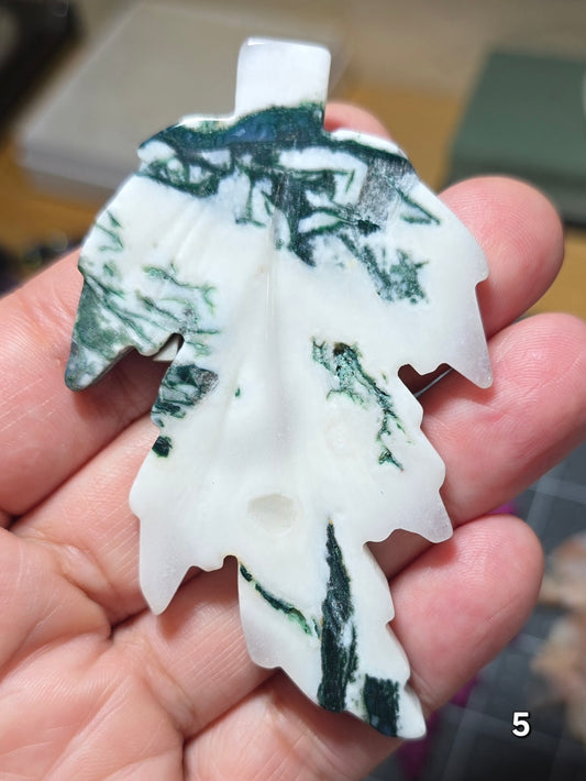 #5 Moss Agate Carved Leaf