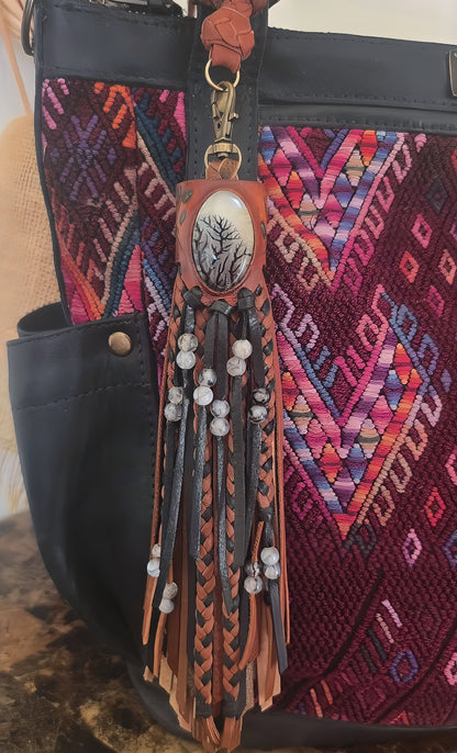 8" Clip-on Scenic Agate Leather Tassel