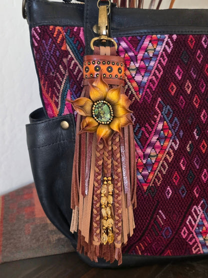 8" Sunflower Sunset Clip-on Leather Tassel