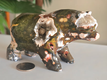 Rare Ocean Jasper Druzy Bear Carving