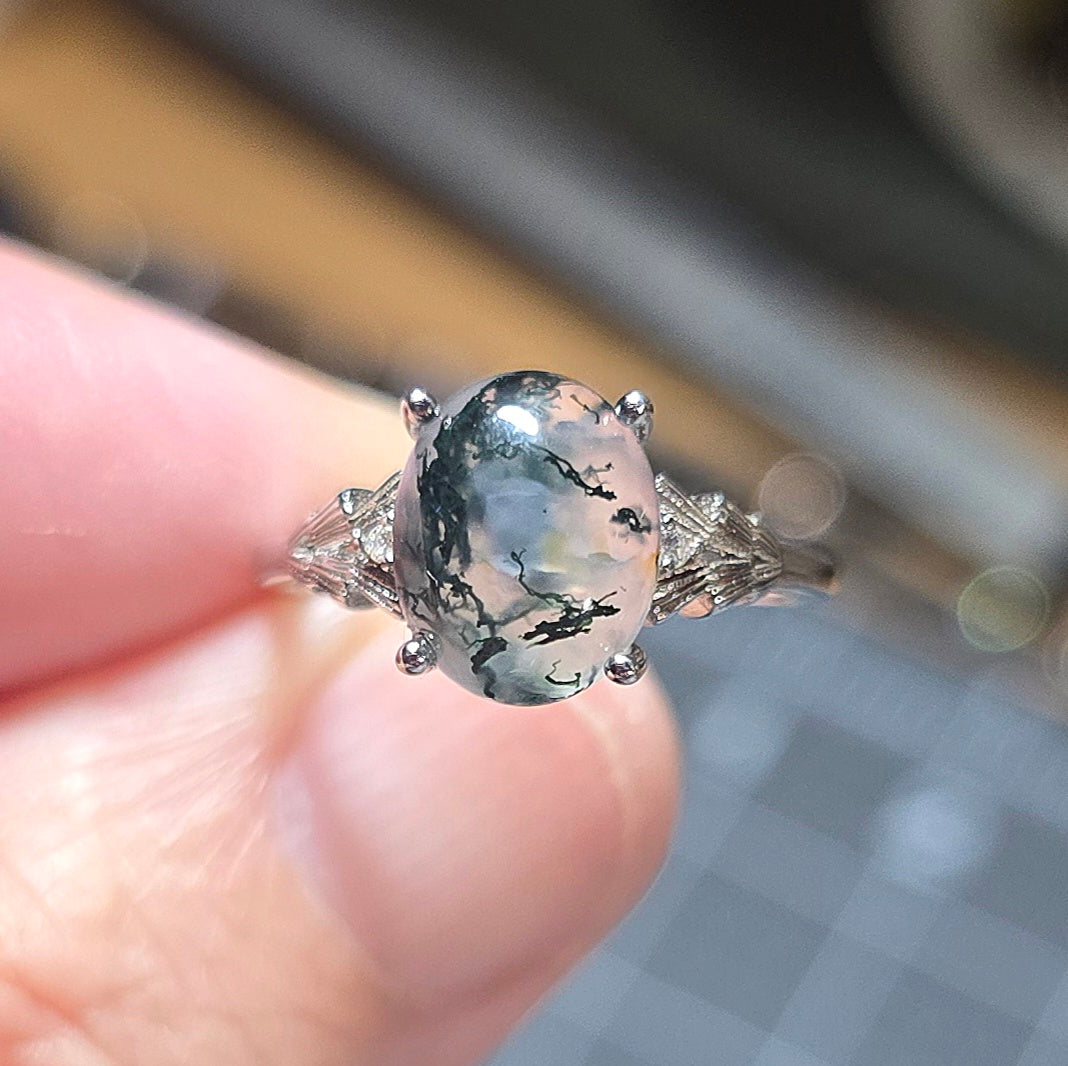 Moss Agate Sterling Silver Ring