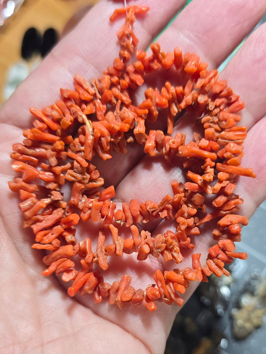 Natural Orange Branch Coral Chips Strand