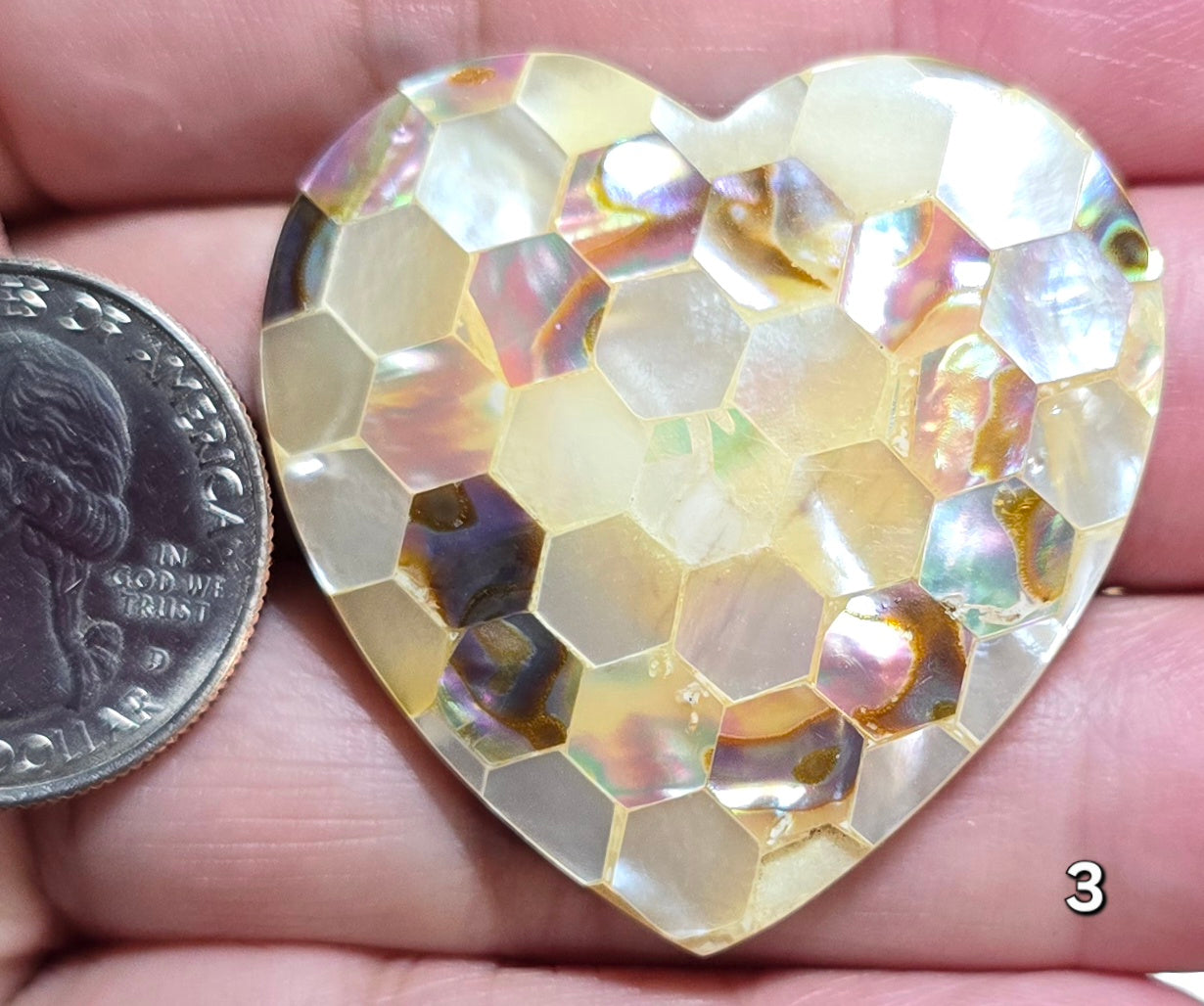 #3 Abalone Shell Mosaic Heart Cabochon
