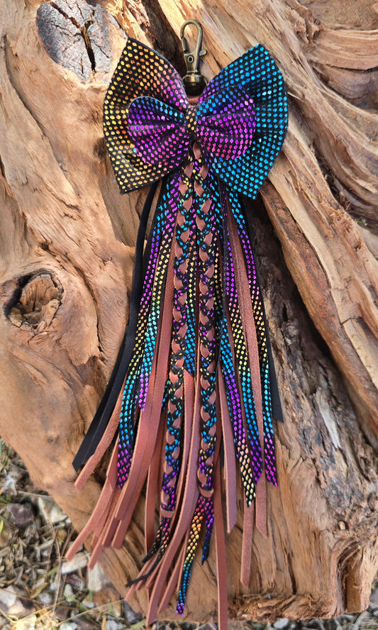 Rainbow Metallic Double Bow Leather Tassel