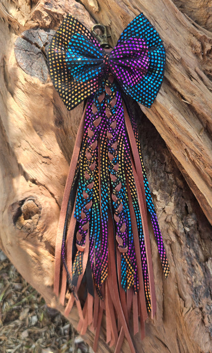 Rainbow Metallic Double Bow Leather Tassel