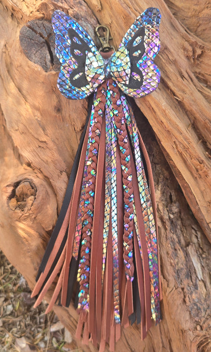 Rainbow Butterfly Double Bow Leather Tassel