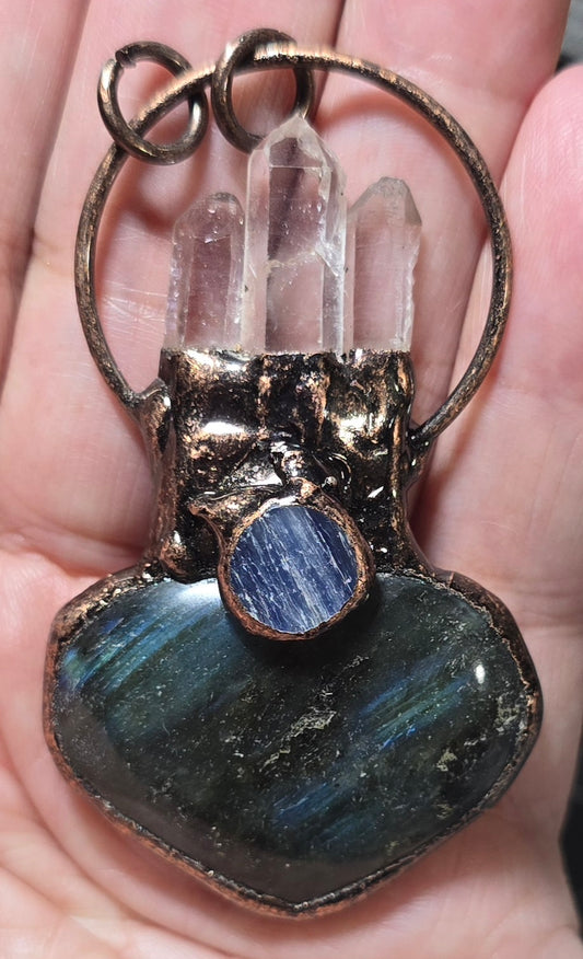 Labradorite, Clear Quartz, Blue Kyanite Pendant