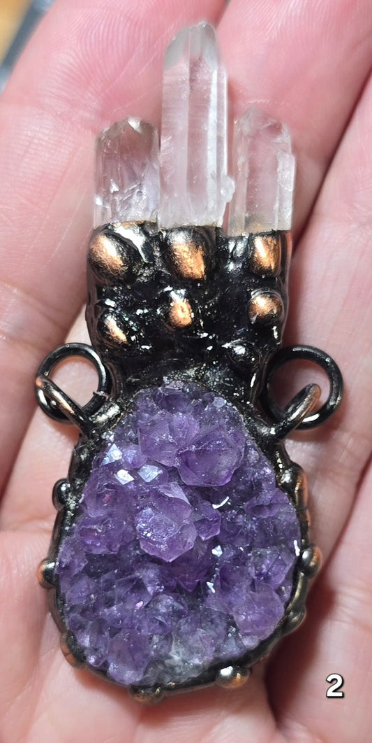 #2 Amethyst Cluster Clear Quartz Pendant