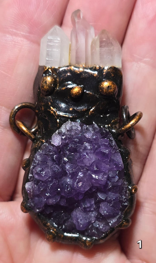 #1 Amethyst Cluster Clear Quartz Pendant