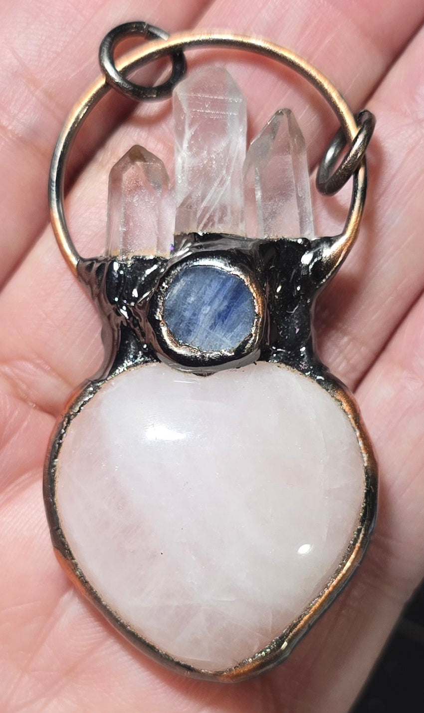 Rose Quartz, Crystal Quartz,  Kyanite Pendant