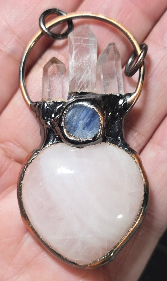 Rose Quartz, Crystal Quartz,  Kyanite Pendant