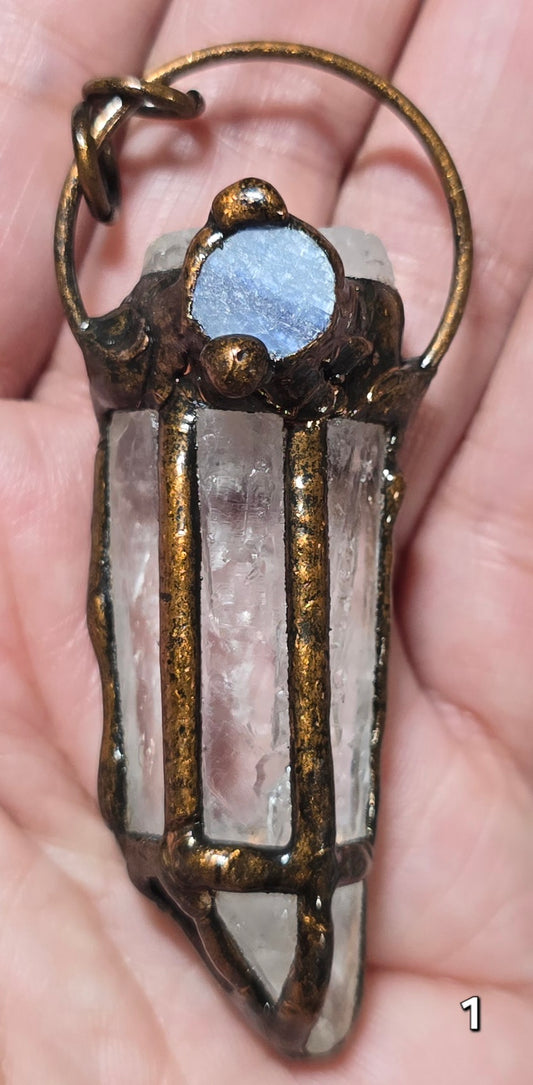 #1 Caged Clear Quartz & Kyanite Pendant