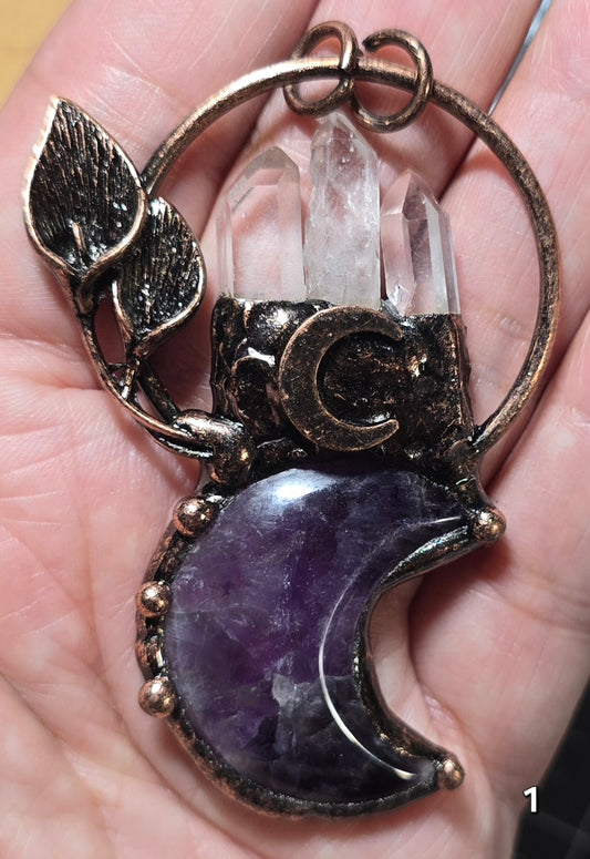 #1 Clear Quartz  & Amethyst Moon Pendant