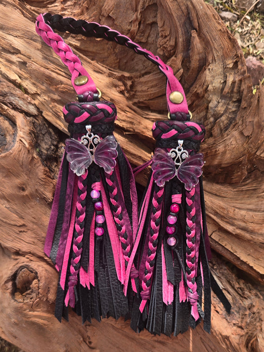 6" Deep Orchid Monarchs D-ring Leather Tassels