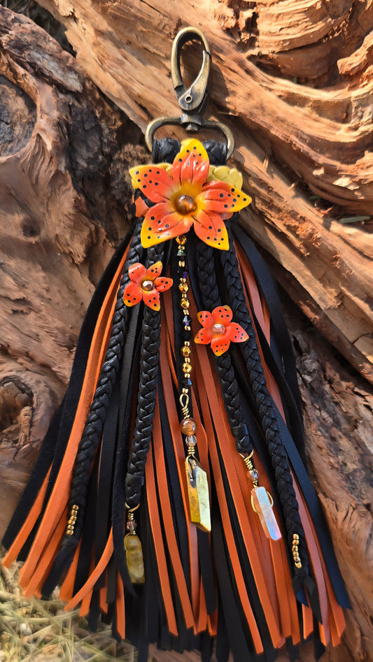 8" Sunfire Bloom Leather Tassel