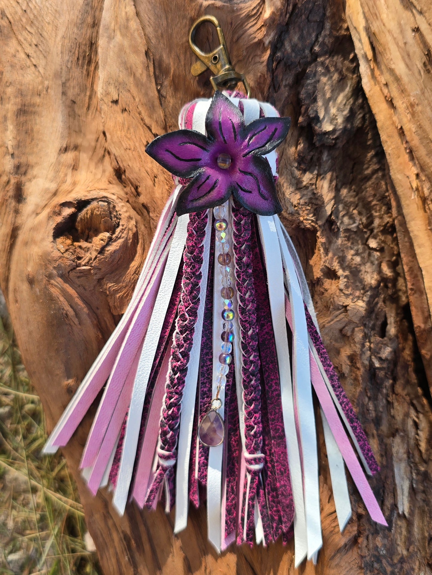6.5" Wild Orchid Bloom Leather Tassel