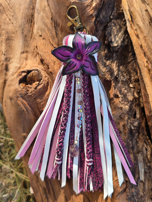 6.5" Wild Orchid Bloom Leather Tassel
