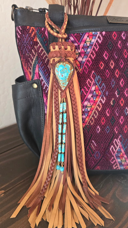 12" Western Sky Turquoise Leather Tassel