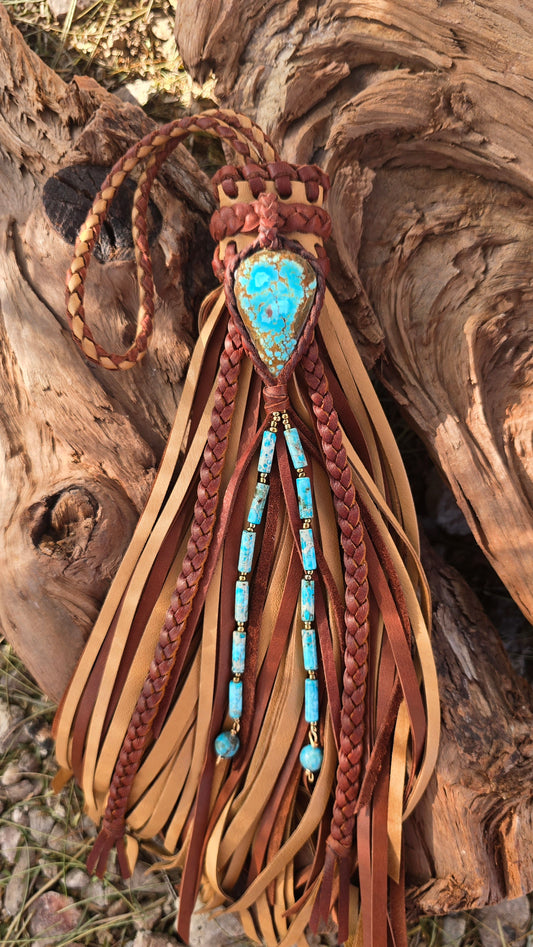 12" Western Sky Turquoise Leather Tassel