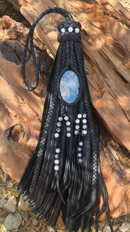 12" Midnight Moonstone Leather Tassel