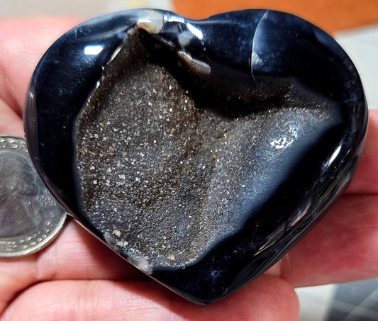 Large Black Druzy Agate Heart