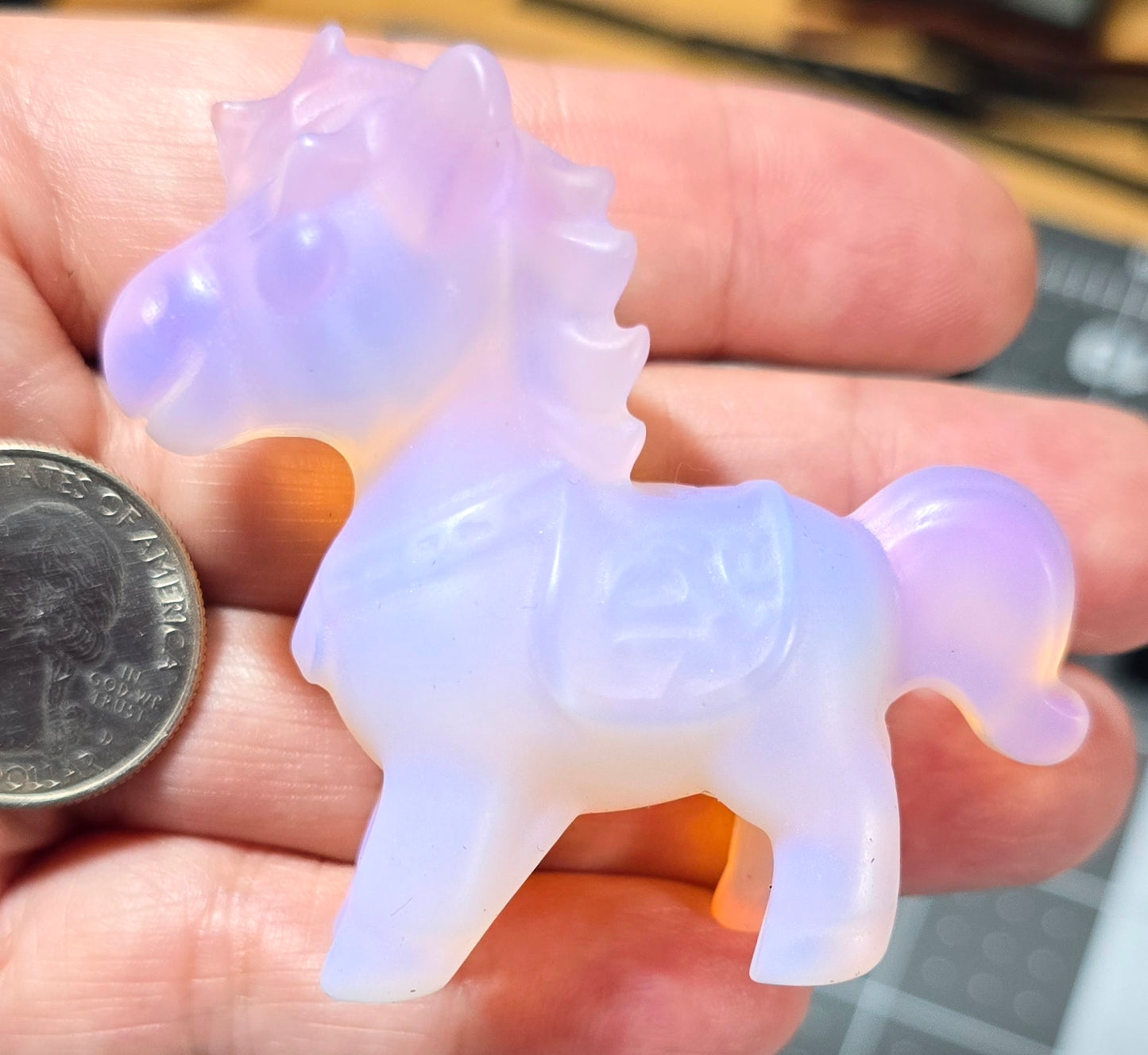 Pink Opalite Pony Carving