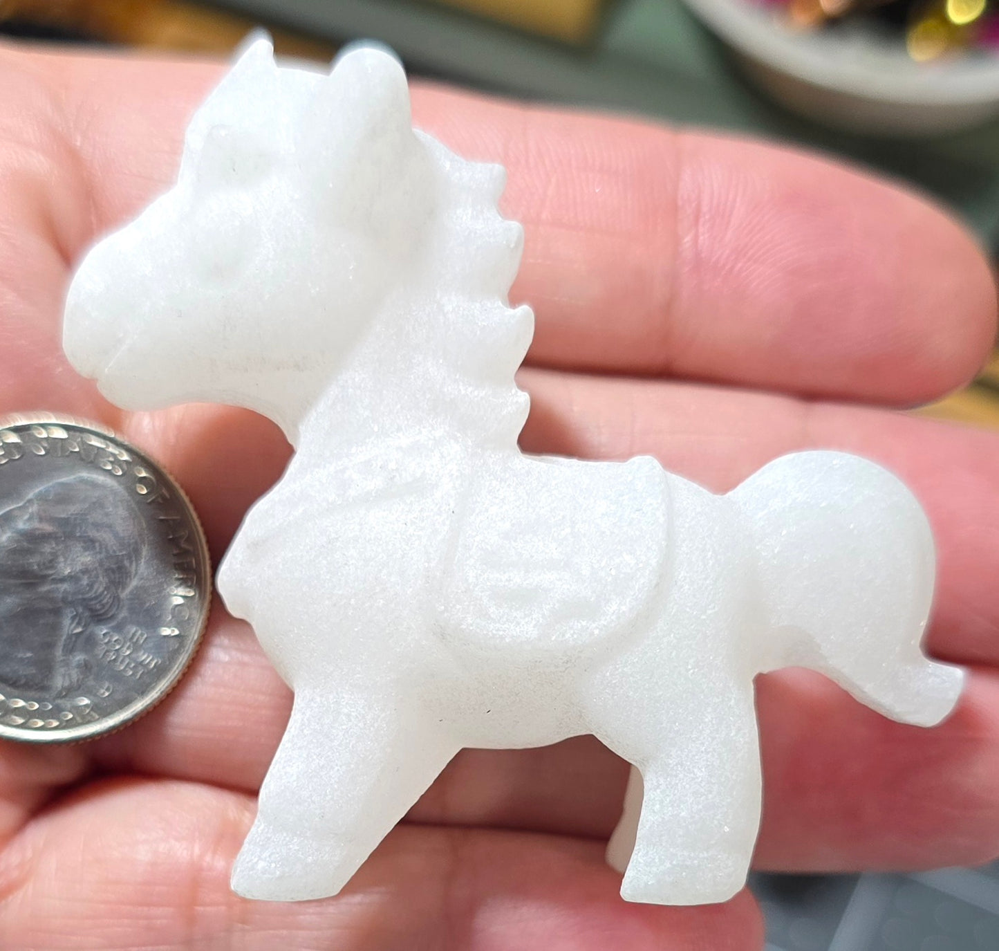 Sparkly White Jade Pony Carving