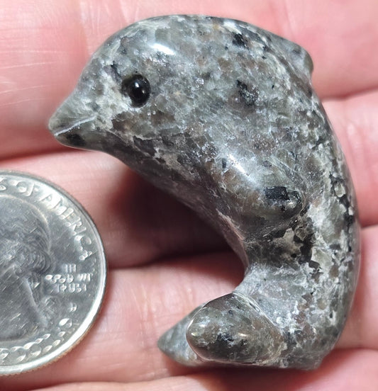 Larvikite Dolphin Carving (UV reactive)