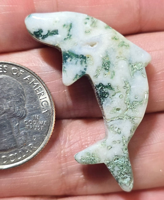 Tree Agate Dolphin Carving