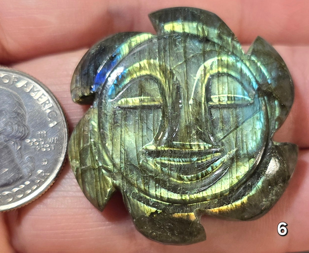 #6 Carved Sun Labradorite Cabochon