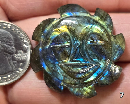 #7 Carved Sun Labradorite Cabochon