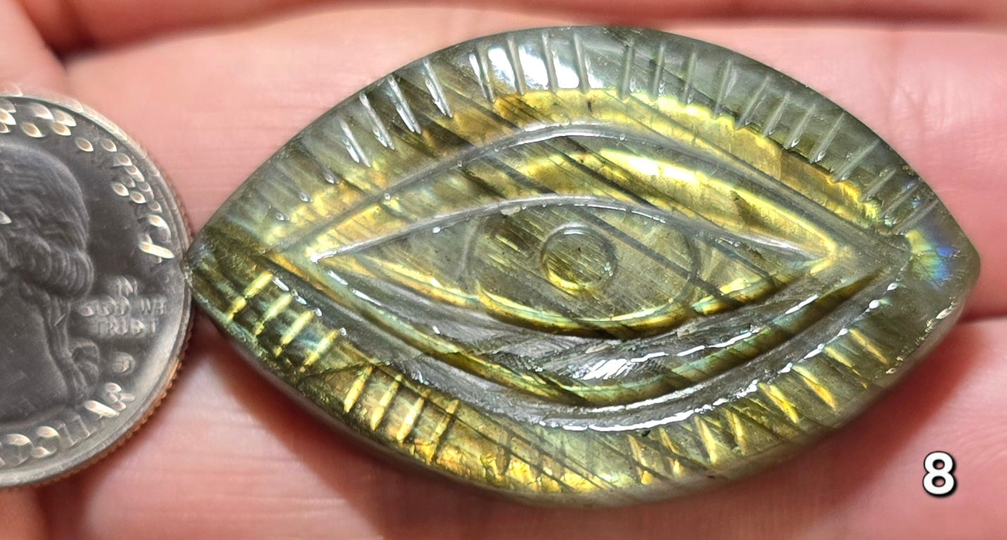 #8 Carved Evil Eye Labradorite Cabochon