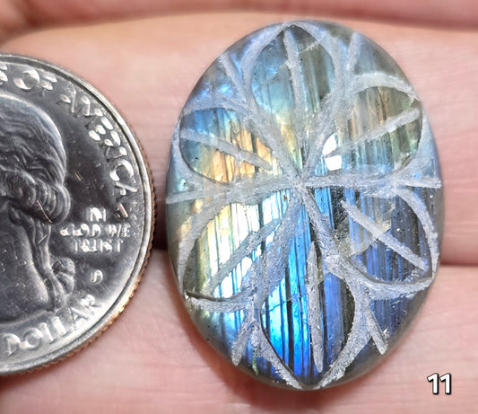 #11 Carved Lotus Labradorite Cabochon