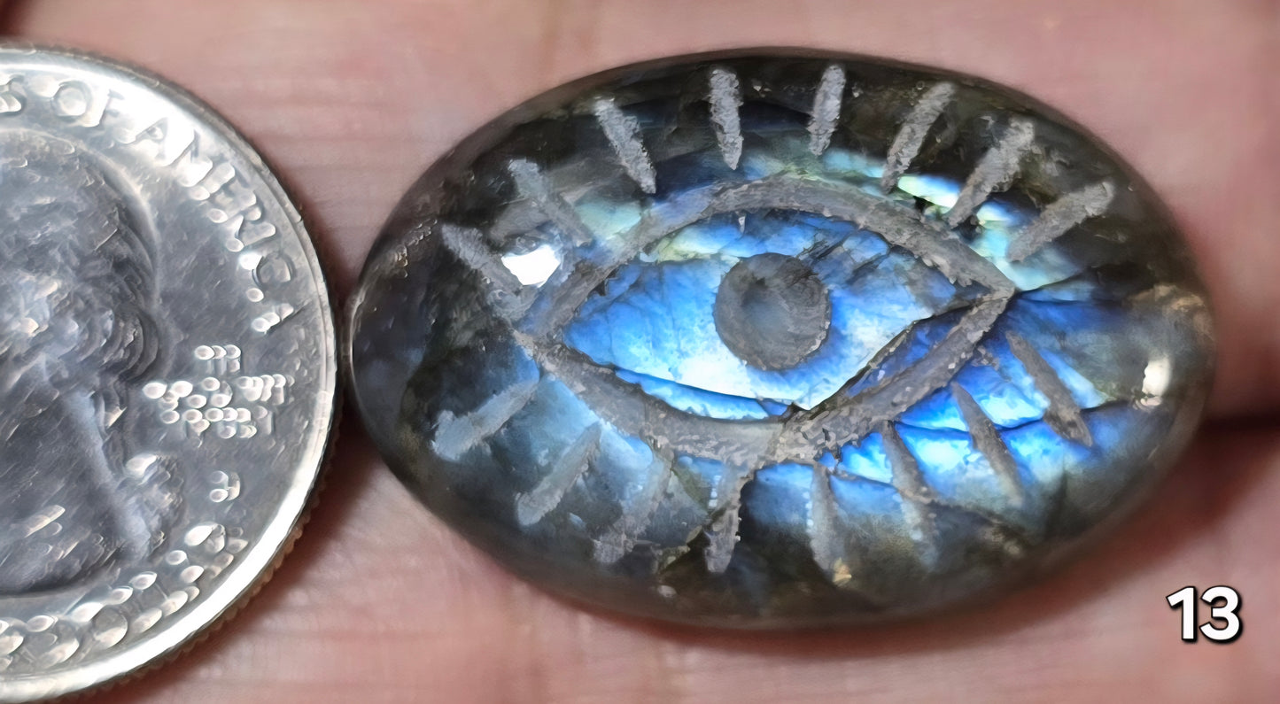 #13 Carved Evil Eye Labradorite Cabochon